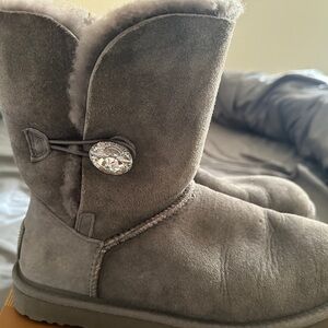 UGG Bailey Bling Gray Suede Boots with Crystal Accents